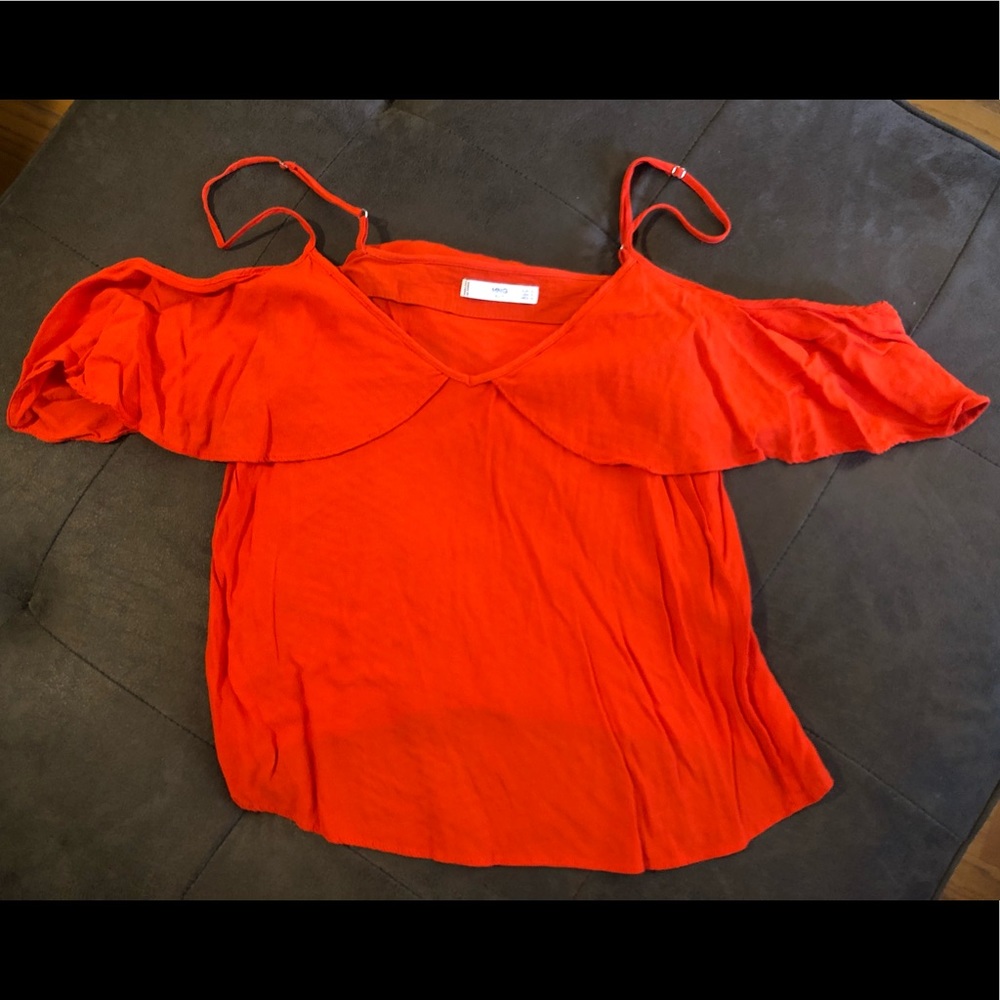 Mango Off-Shoulder Red Flutter-Sleeve Top